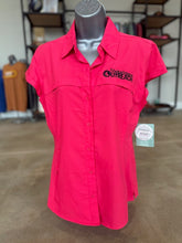 Load image into Gallery viewer, Magellan Ladies Rasberry Short Sleeve Semi-Fitted Fishing Shirt

